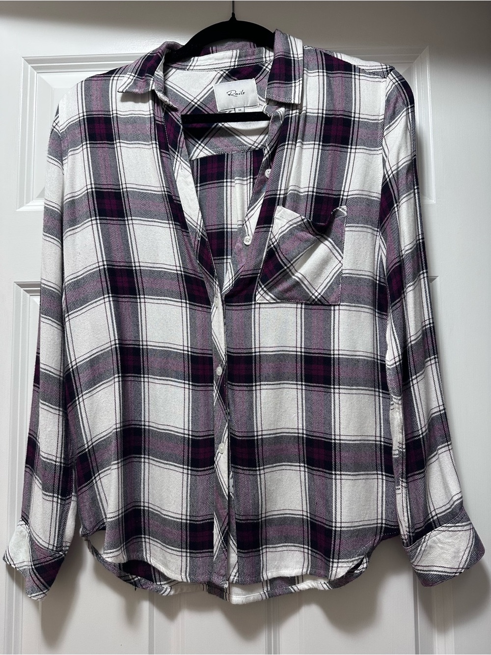 Rails White and Plum Plaid flannel